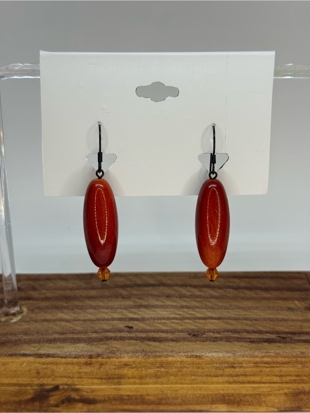 Minimalist Red Oval Drop Earrings with Amber Accent - Women Jewelry